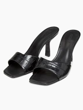 Schutz Black Posseni 90MM Embossed  Leather Open Toe  Mules Size 10